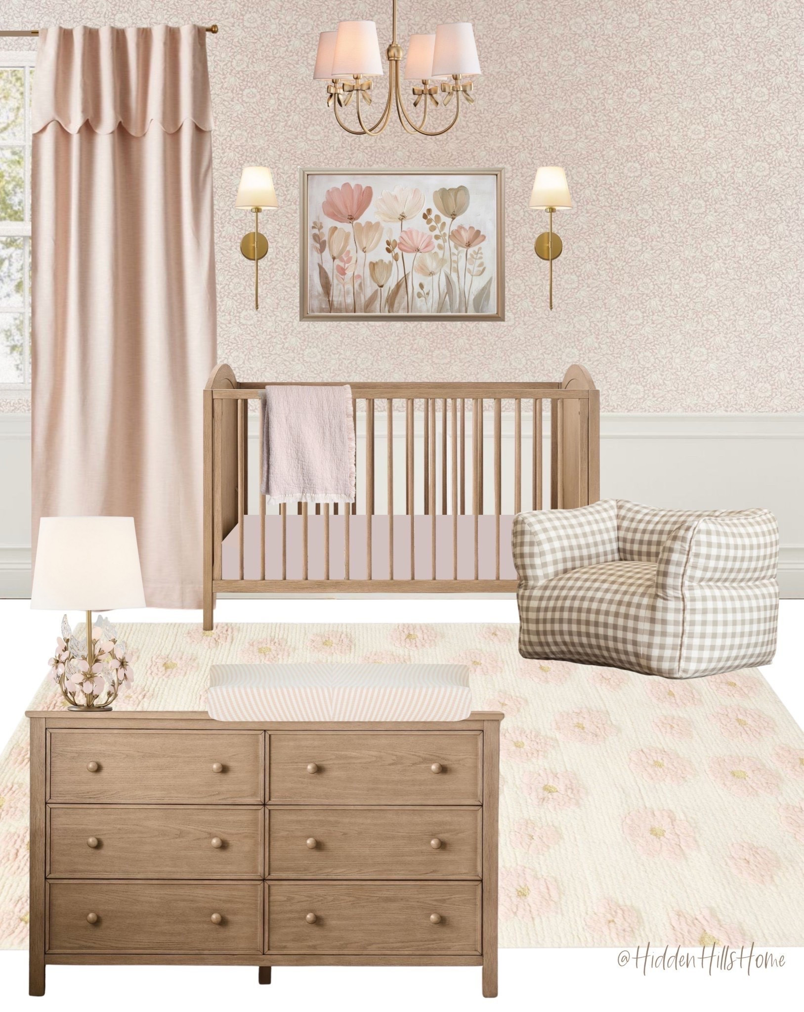 Nursery decor mood board, pink nursery decor ideas, baby girls room, baby room decor inspiration, home decor, nursery ideas, crib, nursery design #girls