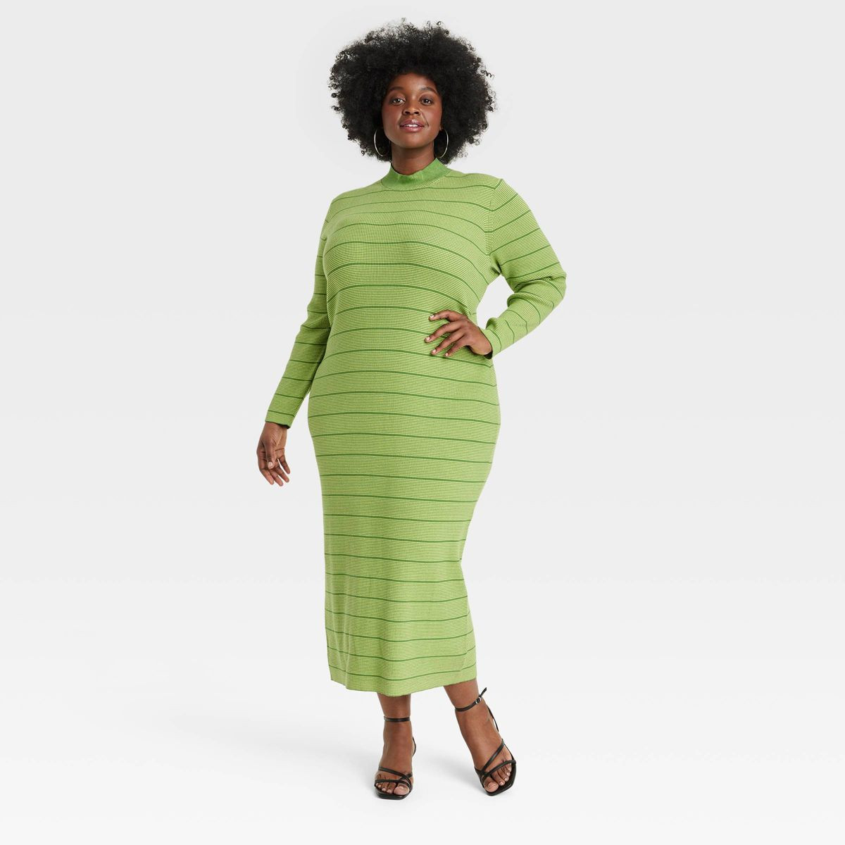 Black History Month Women's House of Aama High Neck Maxi Knit Dress - Green Striped | Target