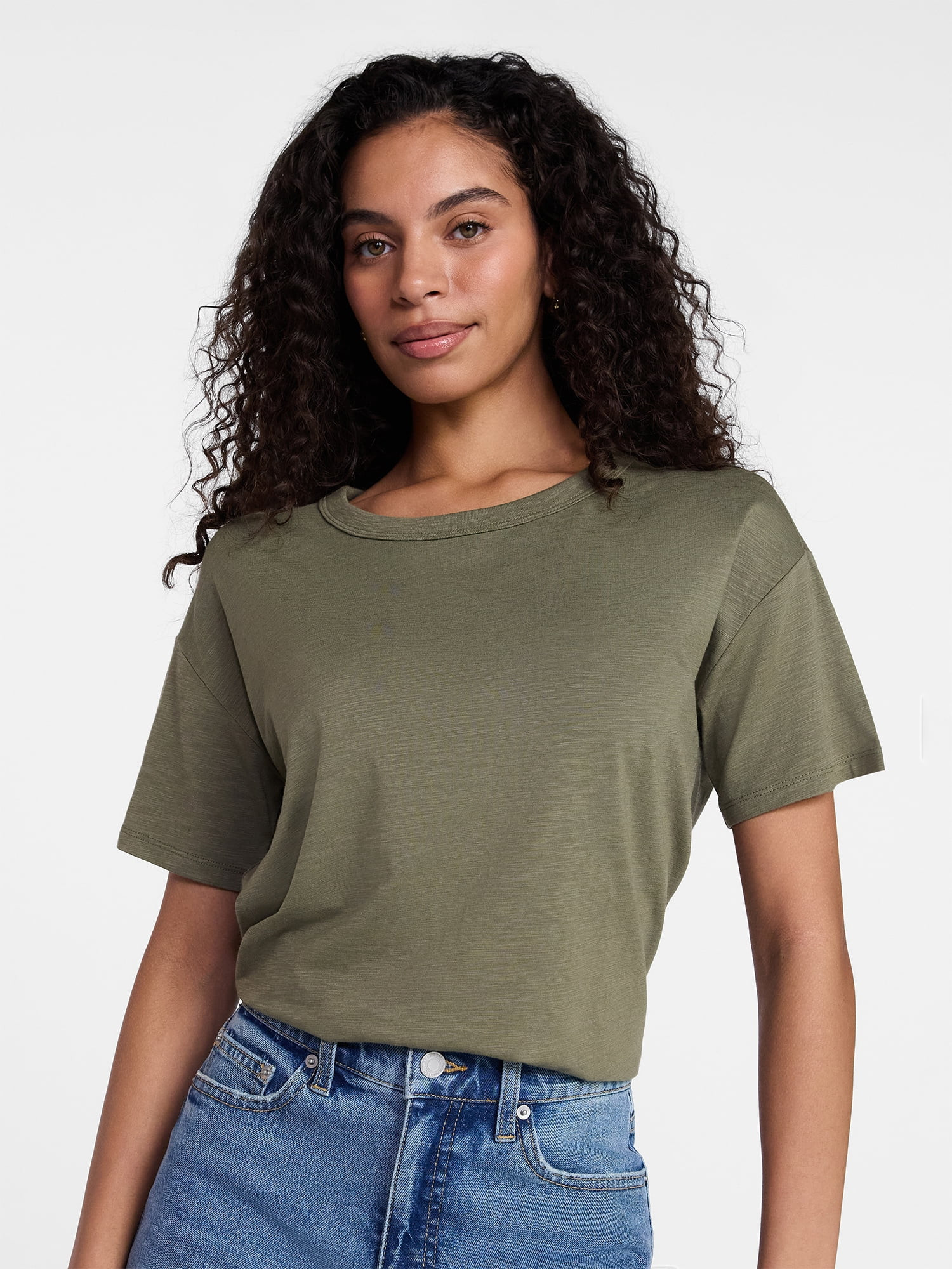 Time and Tru Women's Boxy Slub Tee with Short Sleeves, Sizes XS-XXXL | Walmart (US)