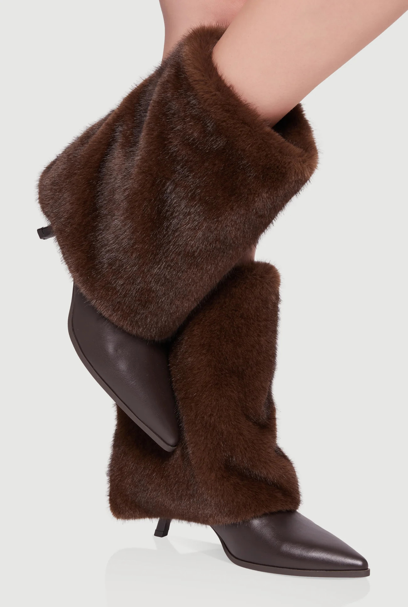 Trendy Faux Fur Slanted Kitten Heel Pointed Toe Booties | Rainbow Shops