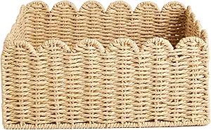 Scalloped Basket, 14.2x10.6x5.9 Wicker Storage Basket Wicker Basket, Recycled Paper Rope Woven St... | Amazon (US)