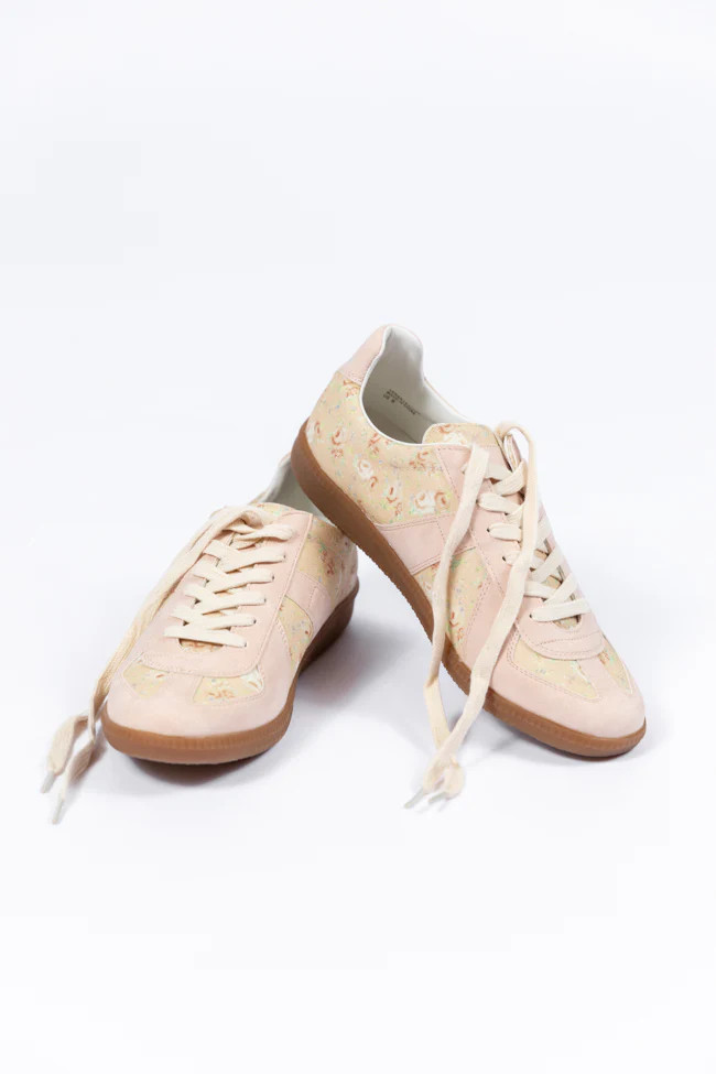 Rebecca Beige and Floral Sneakers | Pink Lily