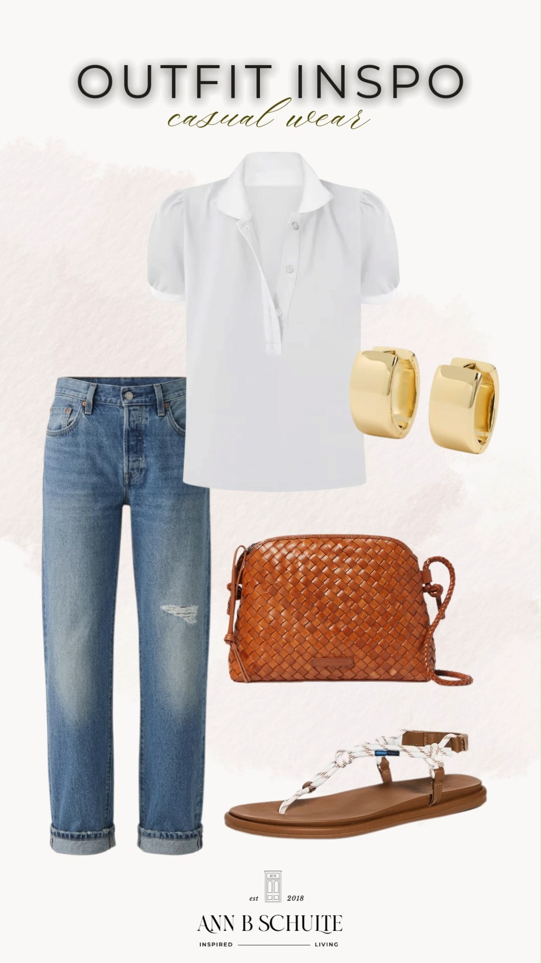 White pique puff sleeve polo and Levi’s straight leg jeans make casual wear feel quietly polished. Huggies, woven crossbody, and T bar sandals keep it easy and cute ✨🤍👜

#LTKstyle #casualwear #whiteshirtstyle #levisjeans #straightlegjeans #tbarsandals #crossbodybag #huggieearrings #ootd #outfitinspo 

 #LTKootd
