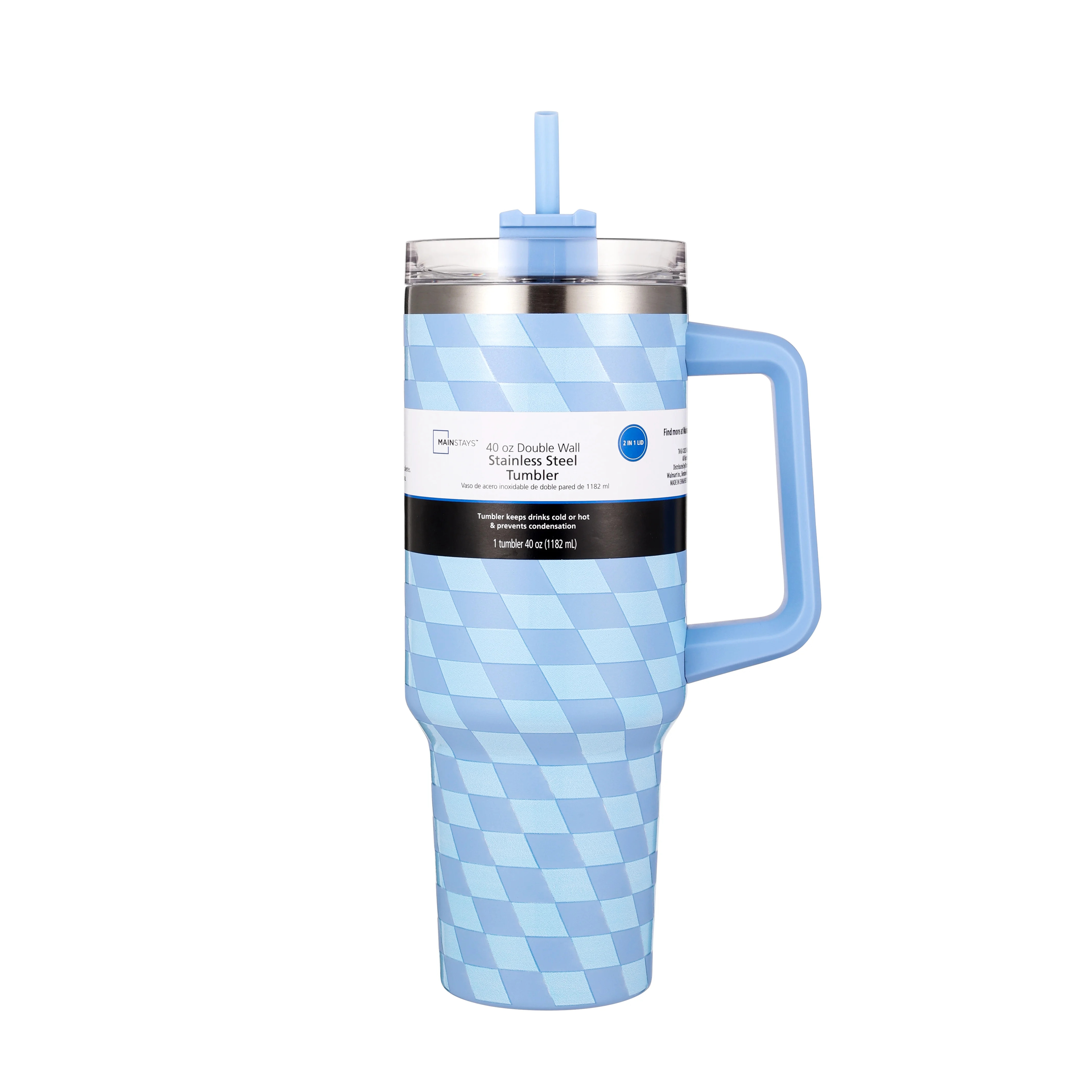Mainstays 40oz Blue Diamond Pattern Tumbler Stainless Steel Double Wall | Walmart (US)