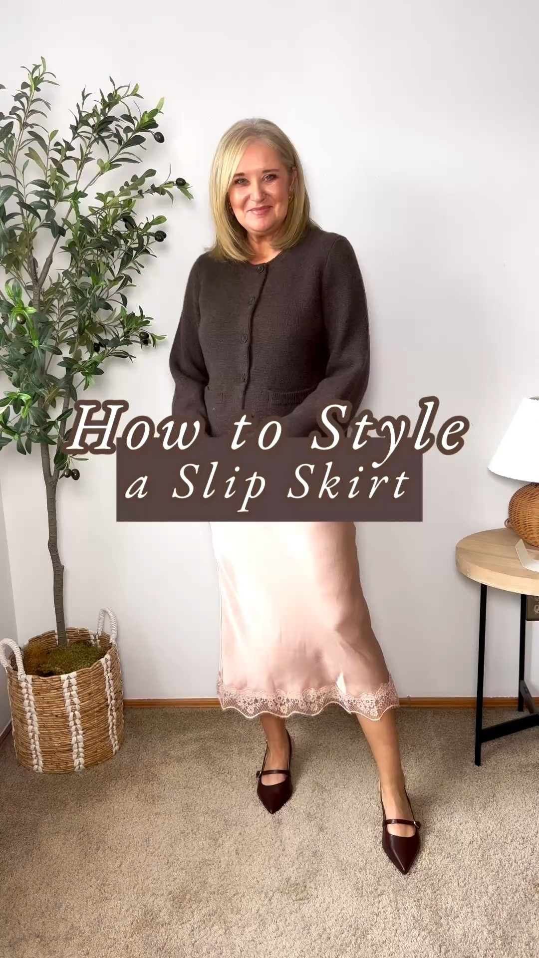 How o Style a slip skirt! 
Love this neutral color skirt- I’m wearing a small

#LTKStyleTip #LTKOver40 #LTKHoliday