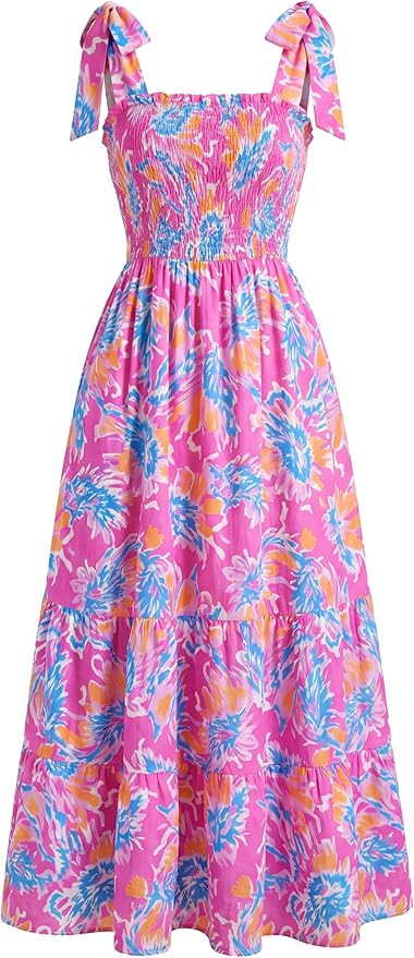 Kate Kasin Summer Womens Floral Boho Maxi Dress, Spaghetti Tie Strap Long Sun Dresses, 2026 Vacat... | Amazon (US)