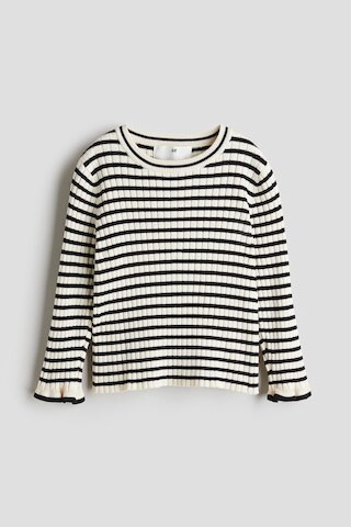 H & M - Rib-knit Sweater - Cream/Striped | H&M (US + CA)