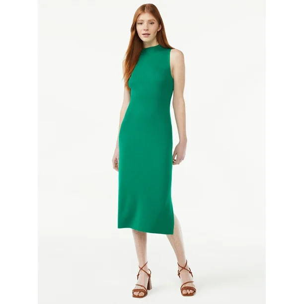 Free Assembly Women's Mockneck Side Slit Midi Sweater Dress | Walmart (US)
