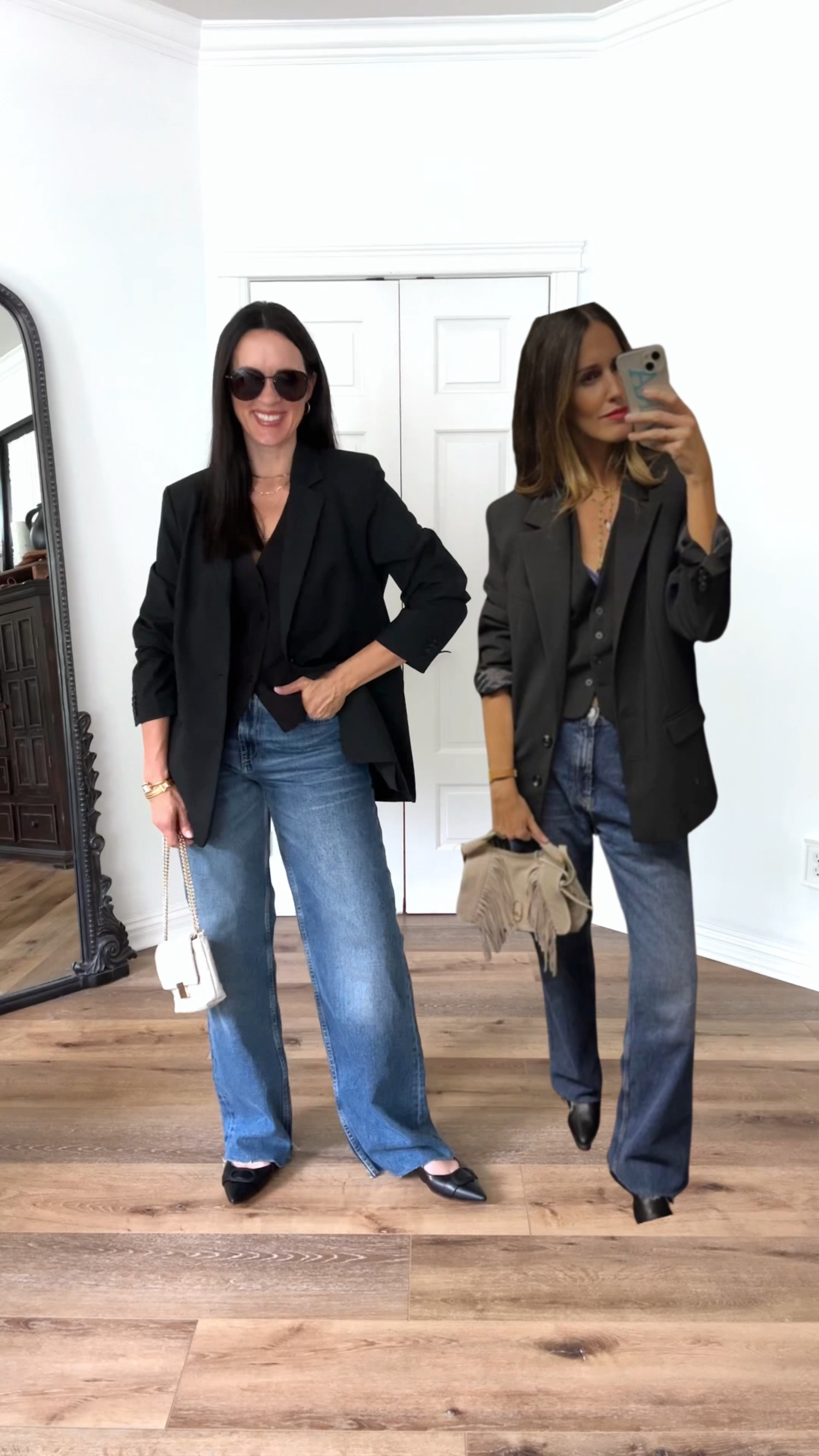 Pinterest inspo with a little menswear-inspired look. Vests are trending for spring, and blazers make a great layer.

Sizing:
Black blazer-H&M, in medium
Black vest-H&M, in medium 
Jeans-IMPORTANT! Jeans are from Zara, not linkable on ltk. Linked option here, also linked exact on IG under April Links highlight. 
Black ballet mule flats-Target, run TTS. Very comfy.

casual outfit | spring outfit | date night | shoulder bag | YSL sunglasses | 

#LTKstyletip #LTKfindsunder50 #LTKover40