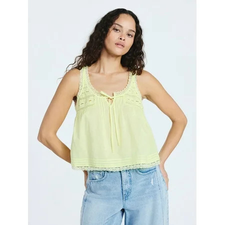 Scoop Women s and Women s Plus Flowy Cotton Tank Top with Lace Trim Sizes XS-4X | Walmart (US)