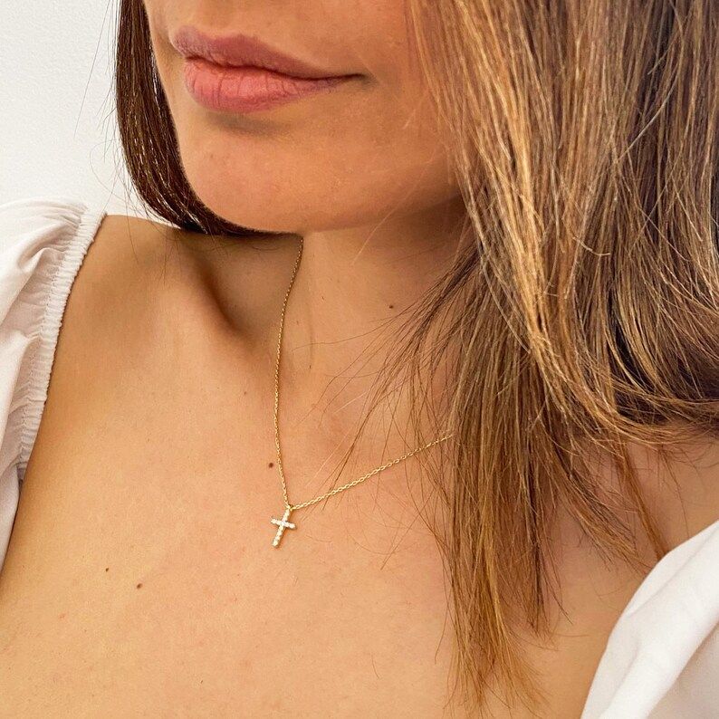 925 Silver Cross Necklace, Dainty Gold Cross Necklace, Small Cross Necklace, Tiny Cross Necklace,... | Etsy (US)