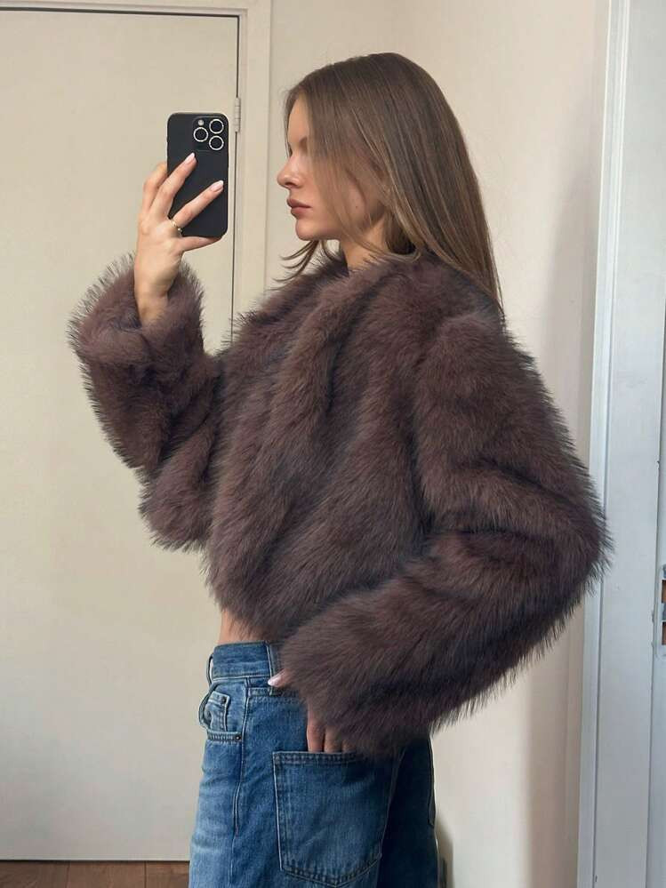 Muchica Women Open Front Fluffy Coats In Fall/Winter | SHEIN