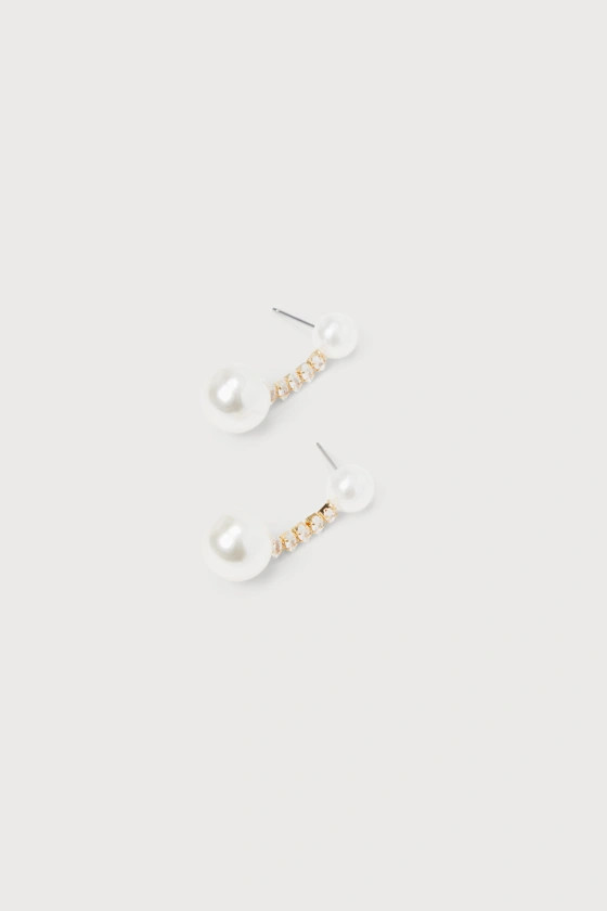 Amazingly Elevated Gold Rhinestone Pearl Drop Earrings | Lulus