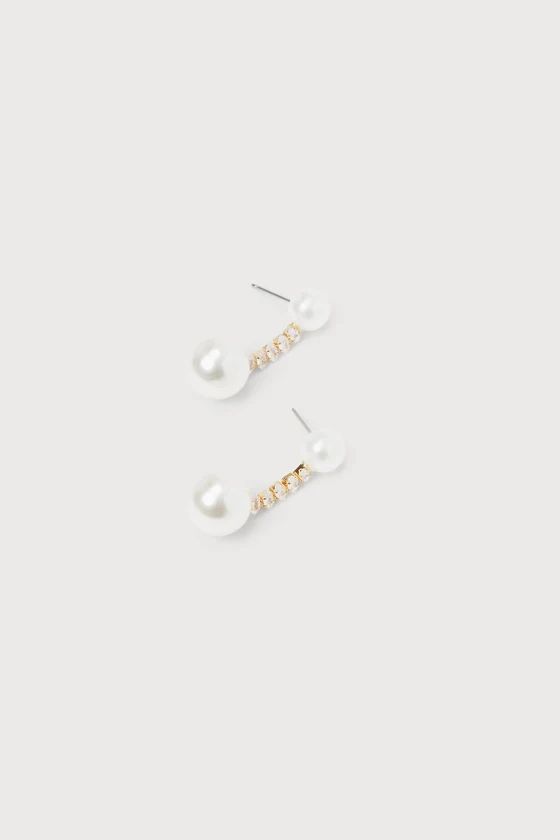 Amazingly Elevated Gold Rhinestone Pearl Drop Earrings | Lulus