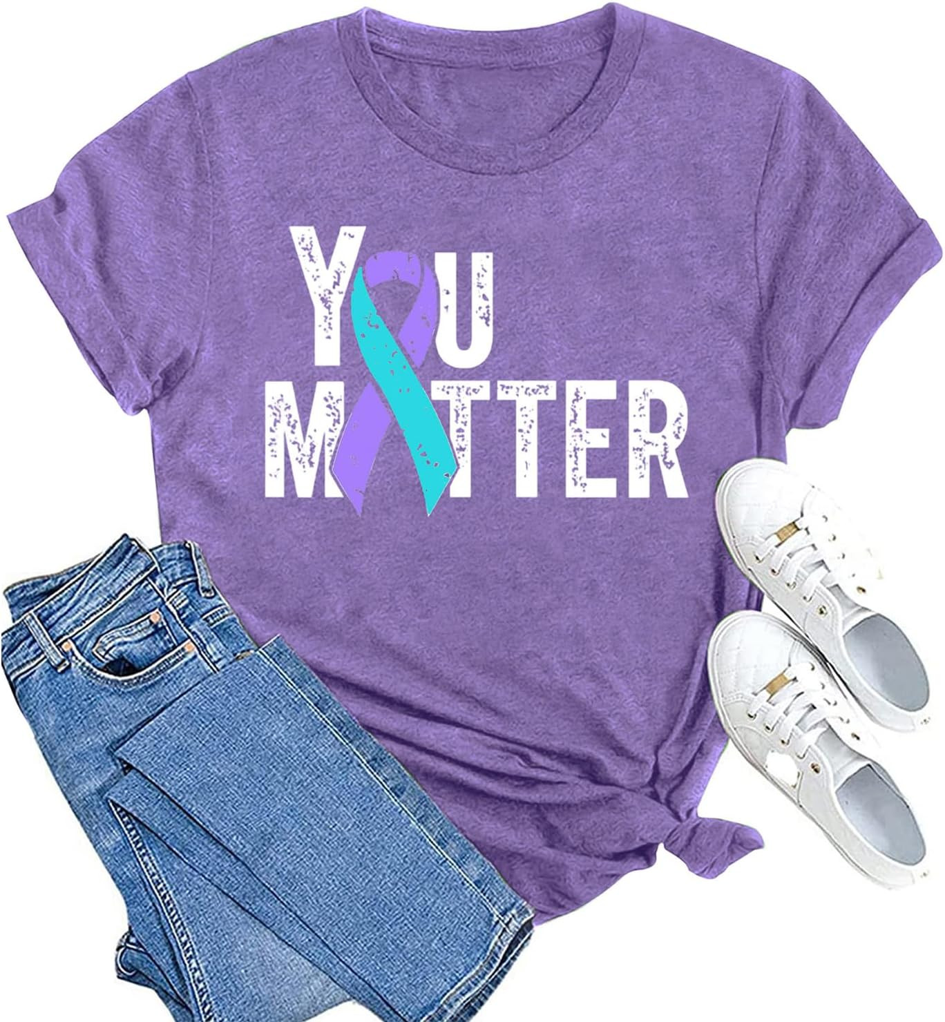 MAIHUN Suicide Awareness Shirt Teal Purple Ribbon Tshirt You Matter Mental Health Prevention Tee Top | Amazon (US)