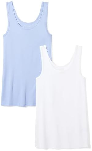 Amazon.com: Amazon Essentials Women's Slim-Fit Scoop Neck Tank Top, Pack of 2, Black/White, Large... | Amazon (US)