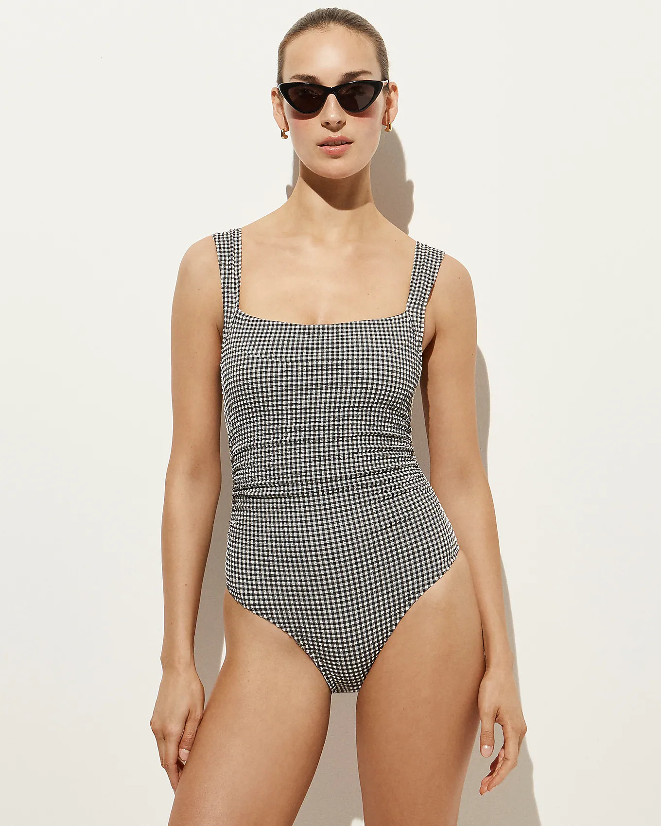 Nia ruched squareneck one-piece in gingham | J. Crew US