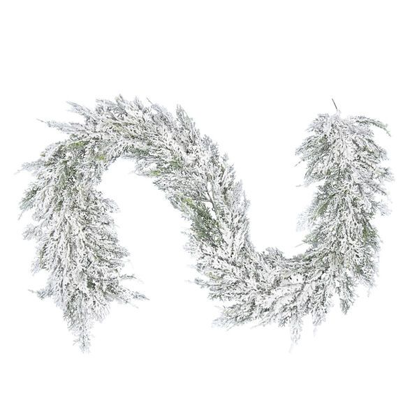 White 75-Inch Artificial Snowy Cedar Garland | Bellacor