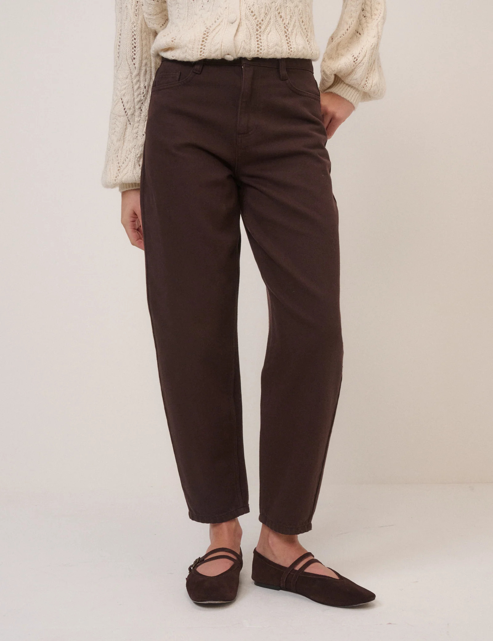 Brown High Rise Putney Barrel Leg Jeans | Nobody's Child