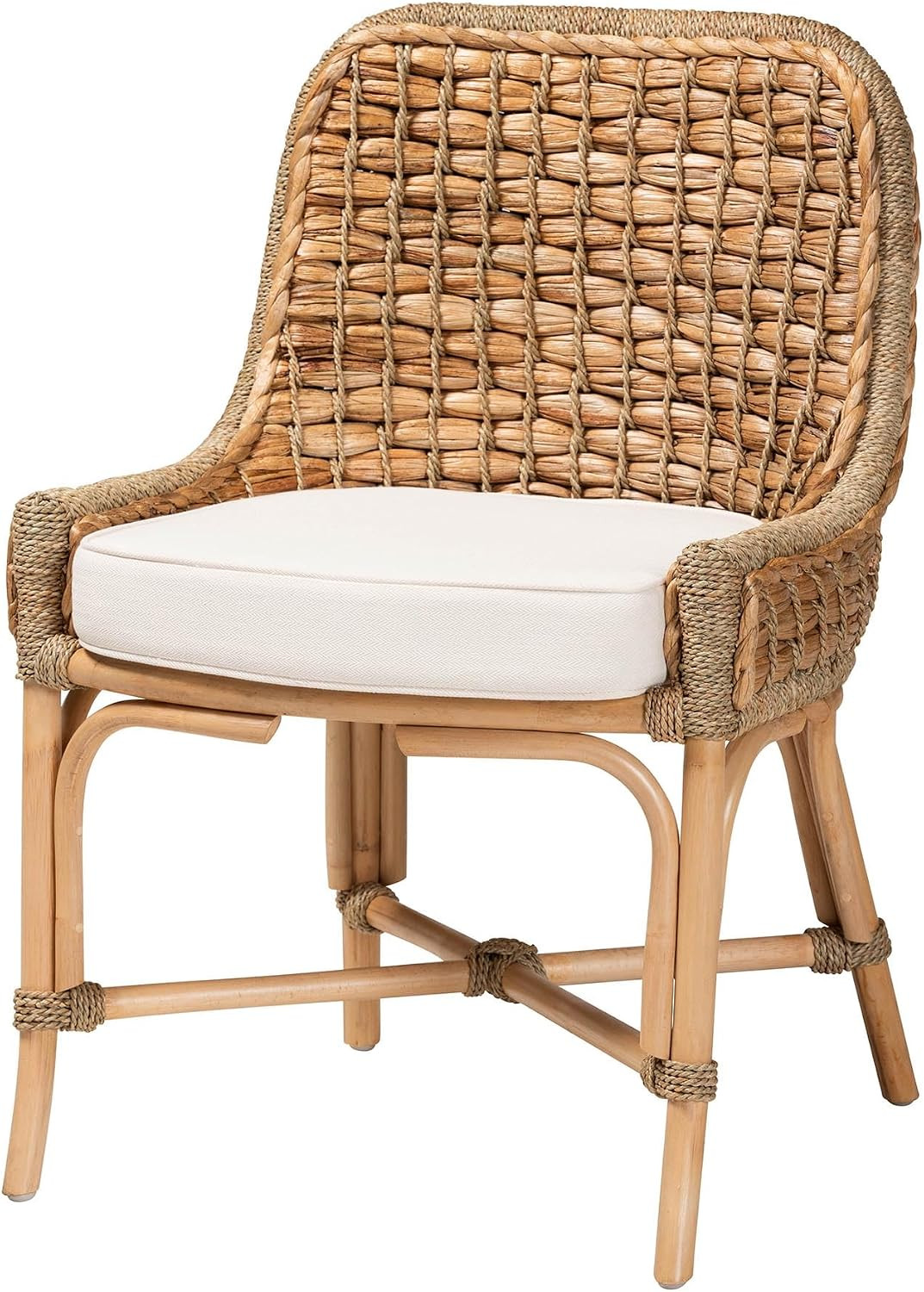Baxton Studio Kyle Modern Bohemian Natural Brown Woven Rattan Dining Side Chair With Cushion | Amazon (US)
