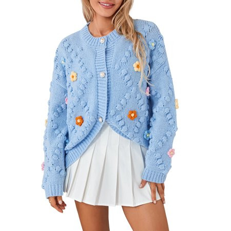 Women Handmade Crochet Cardigan Flower Embroidery Sweater | Walmart (US)