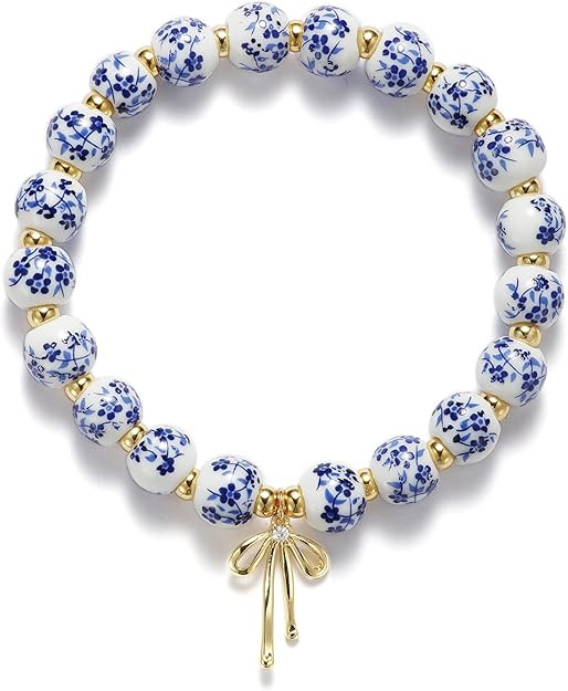 Beads Bow Charm Bracelet for Women Flower Vintage Bracelet Handmade Stretch Beaded Dainty Romanti... | Amazon (US)