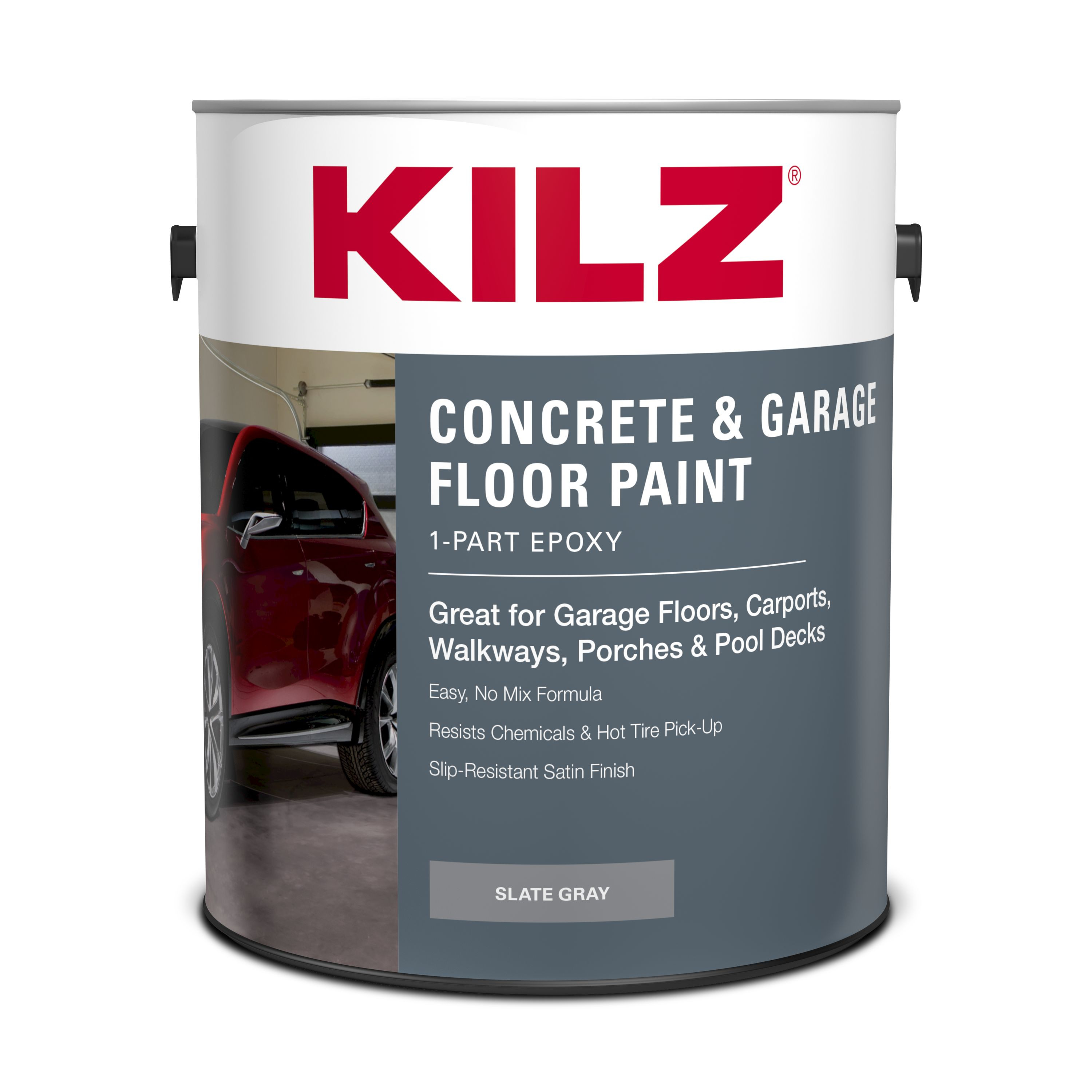 KILZ 1-Part Epoxy Acrylic Concrete and Garage Floor Paint, Interior/Exterior, Satin, Slate Gray, ... | Walmart (US)