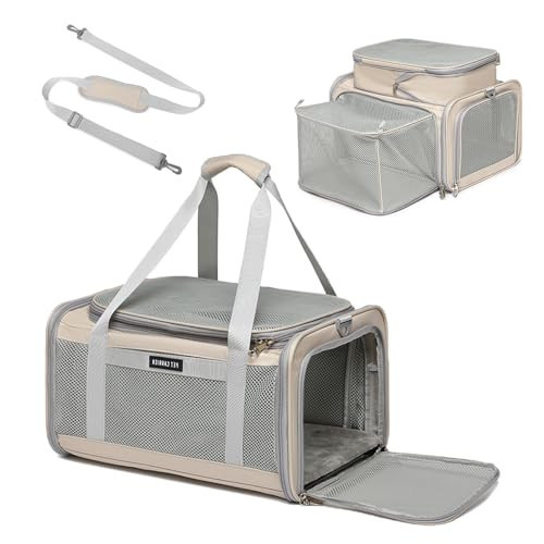 Airline Approved Pet Carrier for Cats and Small Dogs up to 15 lbs, Breathable Mesh, Portable Travel Bag for Bearded Dragon, Puppies Animal Hangbag, Rabbit Cage (Khaki, Expandable) | Amazon (US)