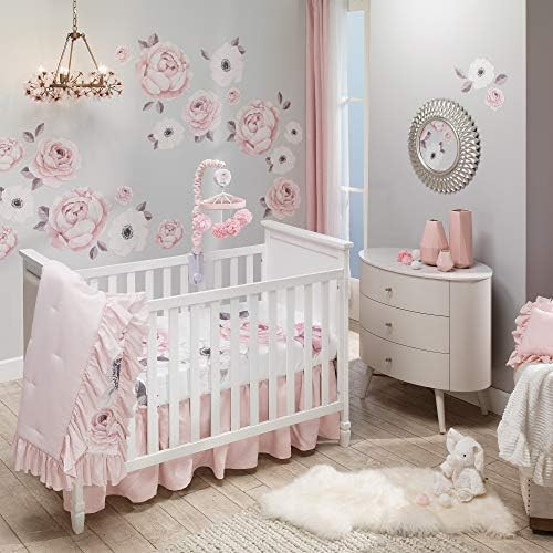 Lambs & Ivy Floral Garden Watercolor/Pink Linen 5-Piece Baby Crib Bedding Set | Amazon (US)