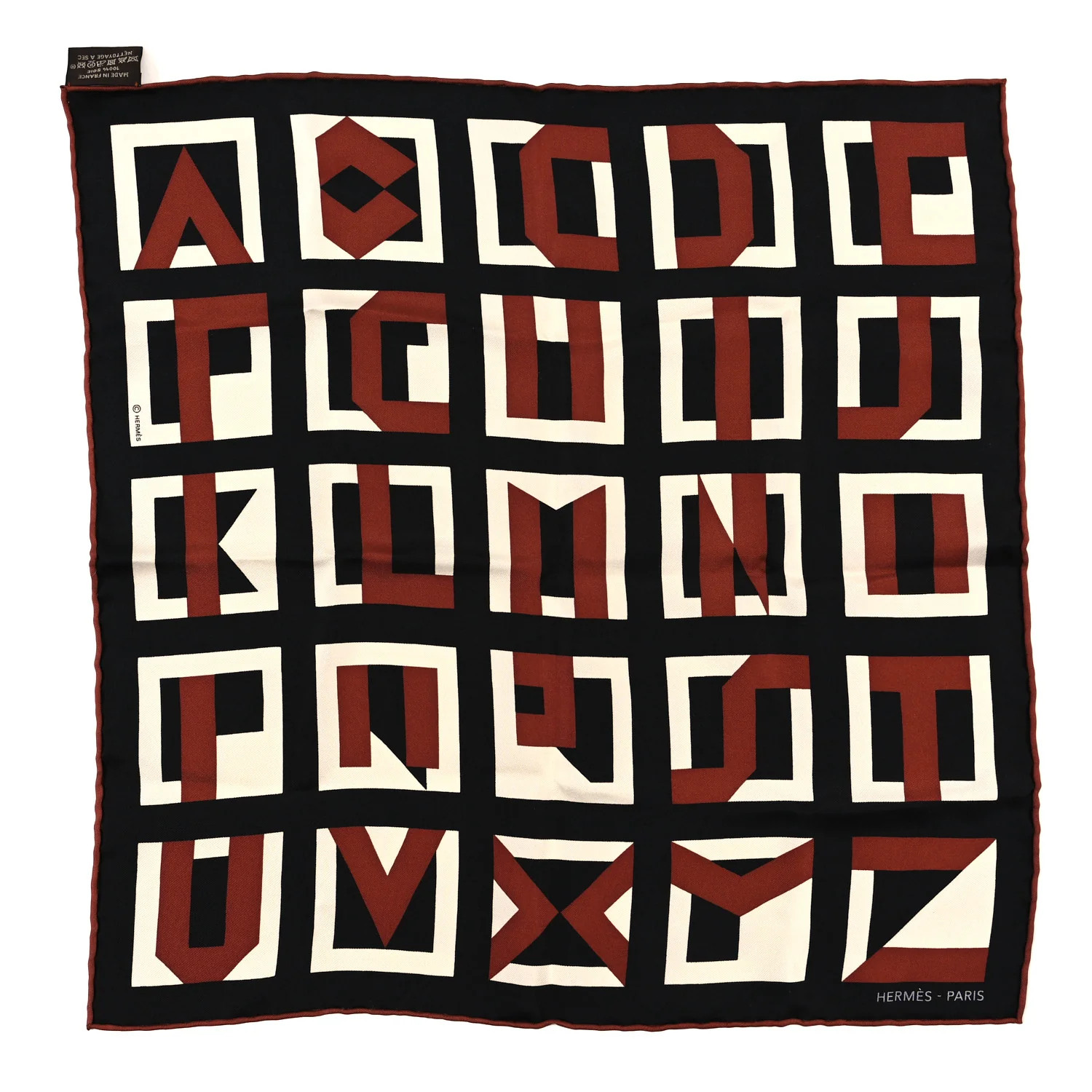 Hermes Silk Lettres Au Carre Scarf 45 White Black Marron 1699220 | FASHIONPHILE (US)