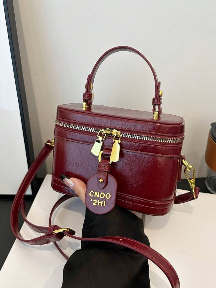 Box Style High-Quality Burgundy Color Designer Sweet French Style Chic Large Capacity Fashion Ladies Handbag | SHEIN