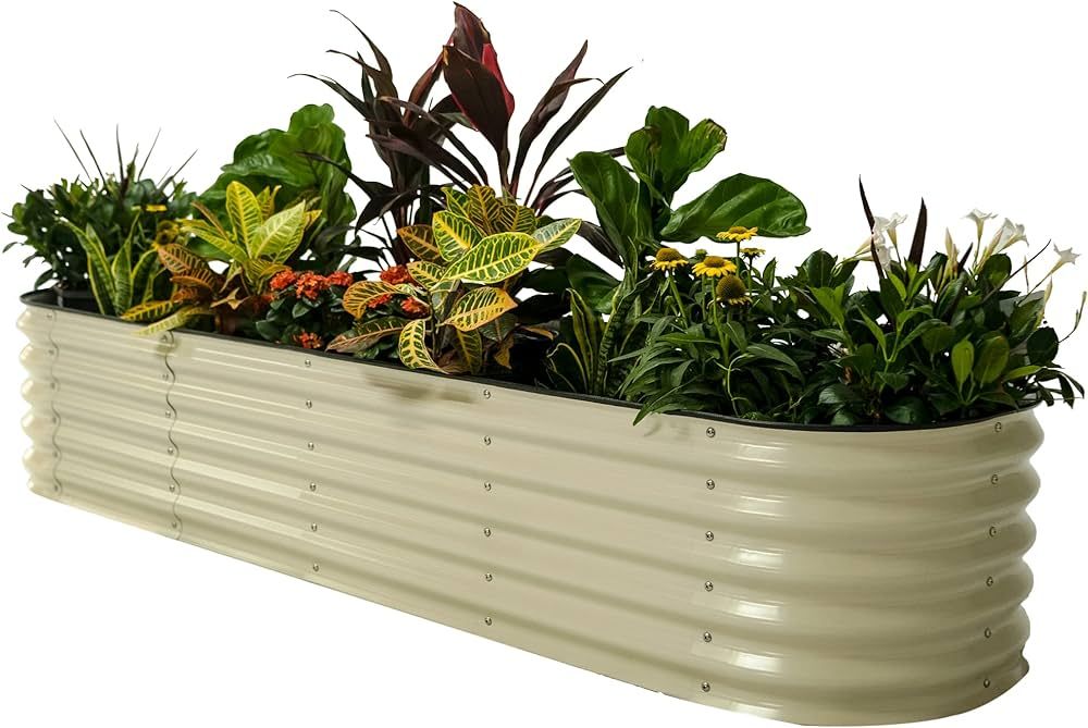 Vego garden Raised Garden Bed Kits, 17" Tall 9 in 1 8ft X 2ft Metal Raised Planter Bed for Vegetables Flowers Ground Planter Box-Pearl White | Amazon (US)