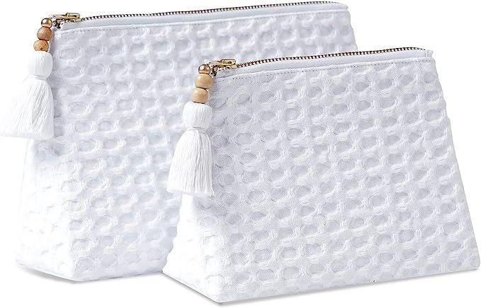 VLiving A pair Of White Waffle Nesting Pouches With Zipper Closure And Tassel Puller (Set of 2, 9... | Amazon (US)