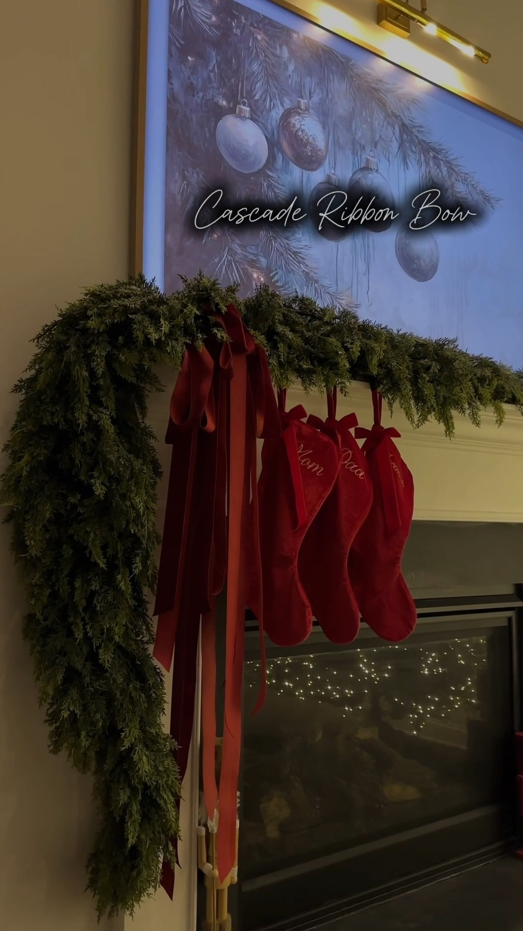 You know when one final touch just brings the whole space to life? That was this Cascade bow on our mantle!
Made it feel so finished & perfectly festive for the season! 
Rich velvet ribbons with long tails add that luxe drapey look — OBSESSED.

& This elevates any garland — fireplace, doorway, staircase… anywhere you want a little drama ✨
Shop it on my LTK!

Holiday decor, Christmas mantel, satin bow, ribbon garland, festive home, classic holiday style, red Christmas accents, cozy home for the holidays, velvet ribbon, Christmas decor, holiday decor, Christmas time

#LTKCyberWeek 

#LTKHome #LTKHoliday