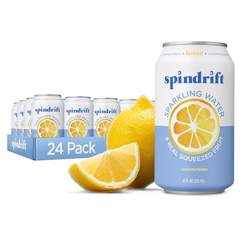 Spindrift Sparkling Water, Lemon Flavored, Made with Real Squeezed Fruit, 12 Fl Oz Cans, Pack of 24 (Only 3 Calories per Can) | Amazon (US)