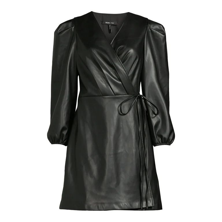 BCBG Paris Women's Faux Leather Wrap Dress, Sizes XS-XXL - Walmart.com | Walmart (US)