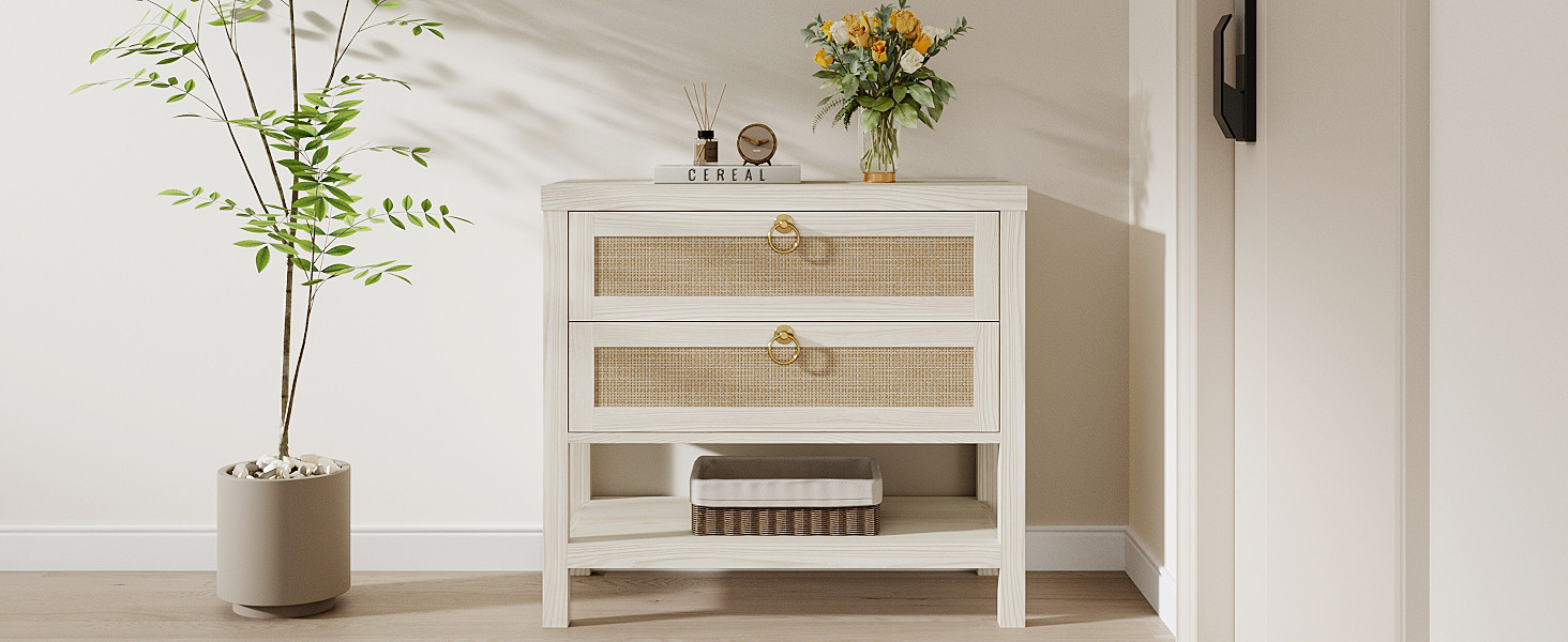 Amazon.com: Eclatara Large Rattan Night Stand Set of 2：Boho Nightstand with Drawers and Storage... | Amazon (US)