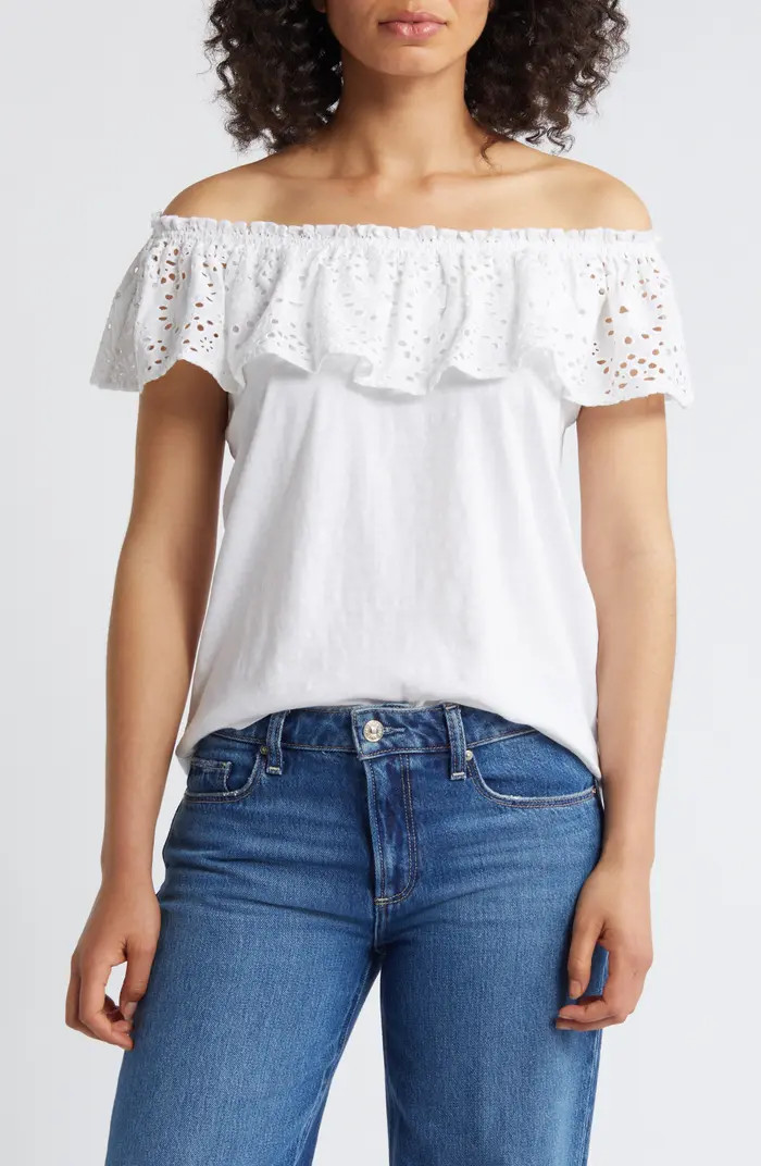 Caslon® Eyelet Off the Shoulder Organic Cotton Top | Nordstrom | Nordstrom