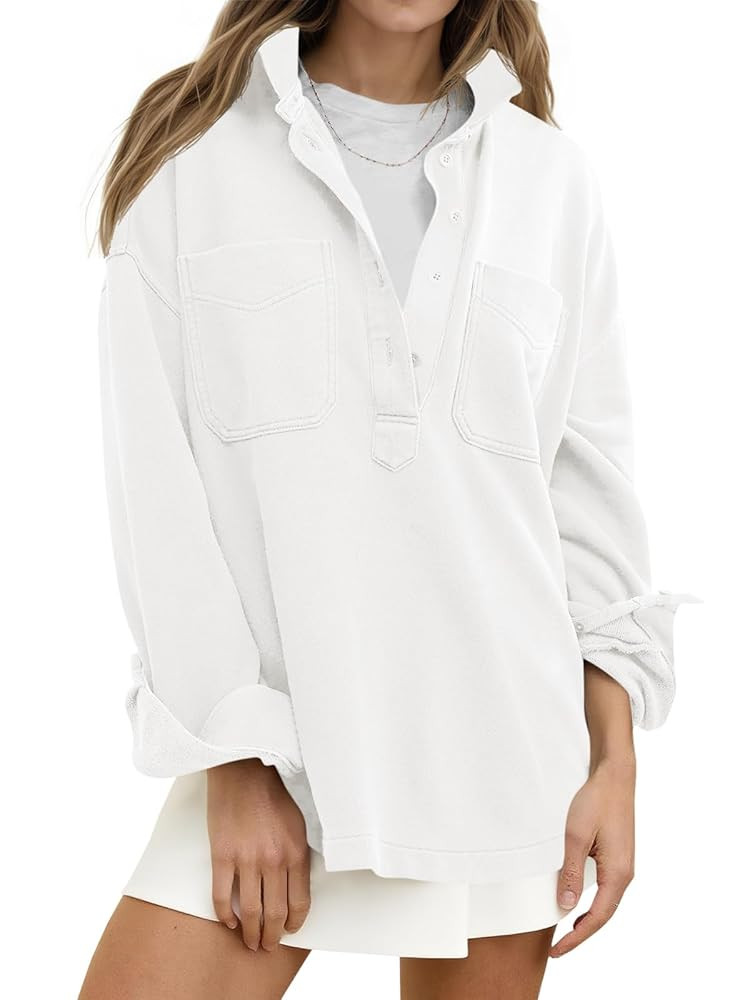 Fisoew Womens Oversized Sweatshirt Casual Long Sleeve Henley V Neck Pullover Tops Fall Outfits Cl... | Amazon (US)