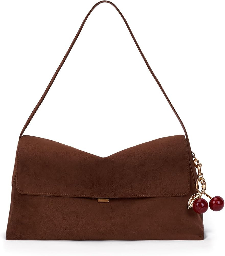 Lushandy Brown Suede Purse Faux Suede Shoulder Bag 36 Flap Slouchy Hobo Bag | Amazon (US)