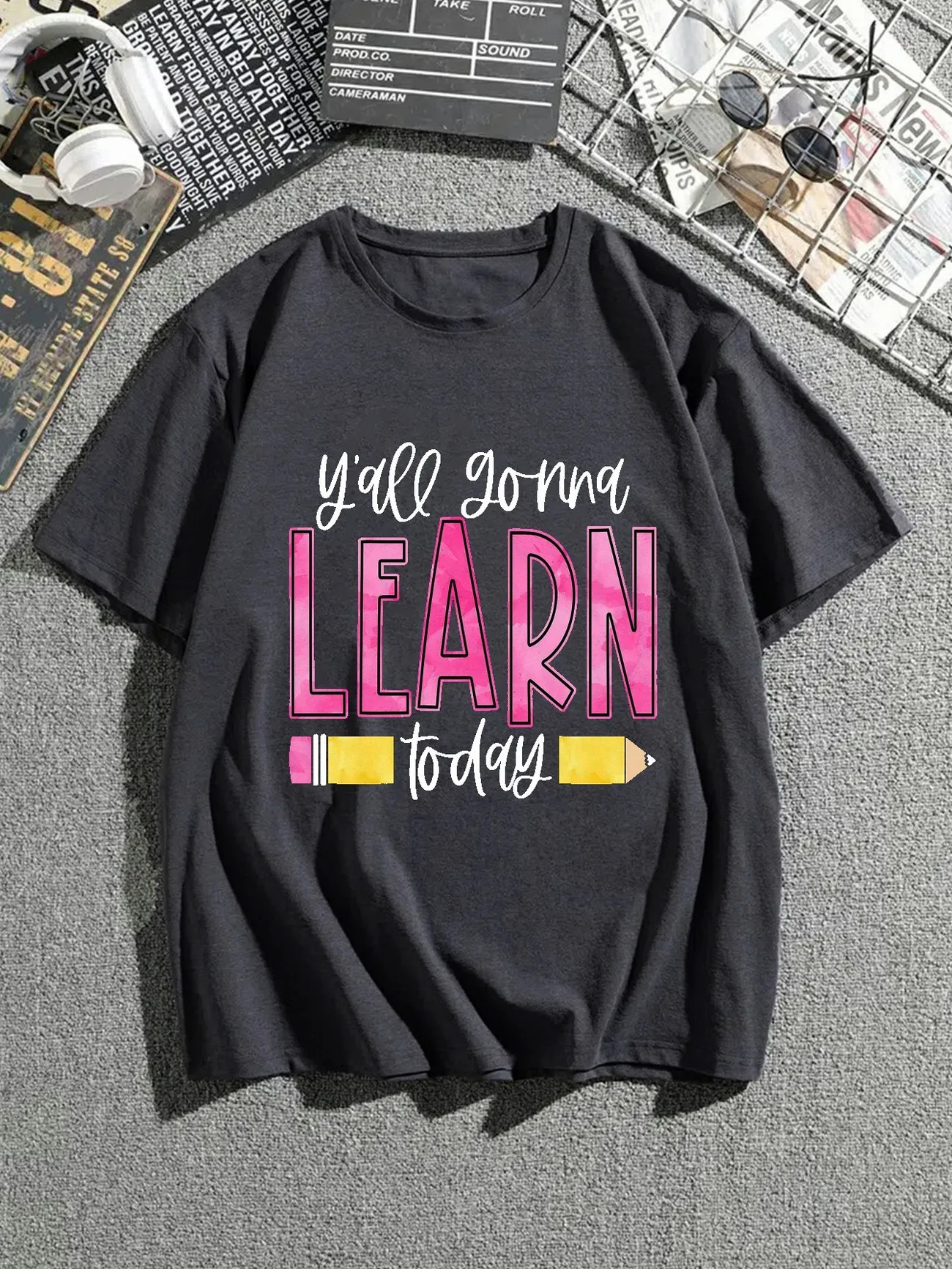Men's Casual "Y'all Jonna LEARN Today" Pencil Print Crew Neck Short Sleeves T-shirts For Summer | Temu Affiliate Program