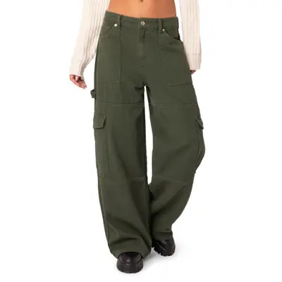 EDIKTED Ember Denim Cargo Pants in Olive at Nordstrom, Size Large | Nordstrom