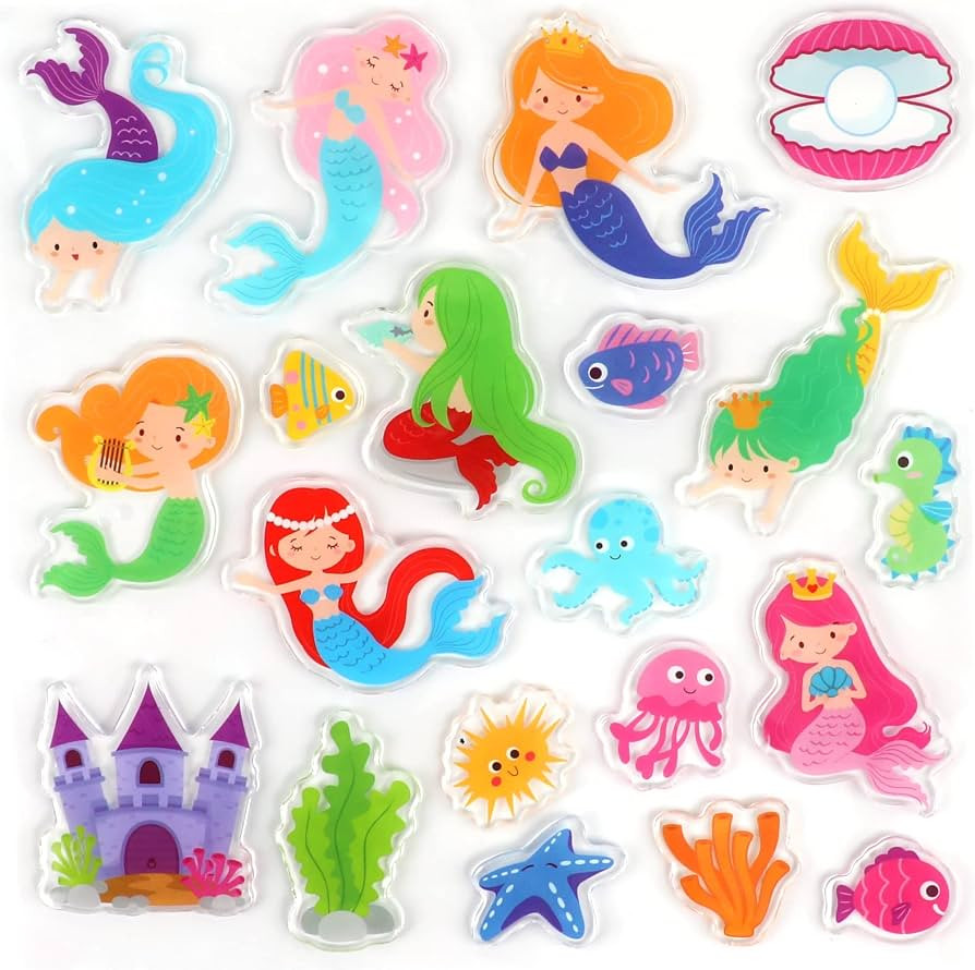 20 PCS Mermaids Thick Gel Under The Sea Window Gel Clings Decals Stickers for Kids Toddlers and A... | Amazon (US)