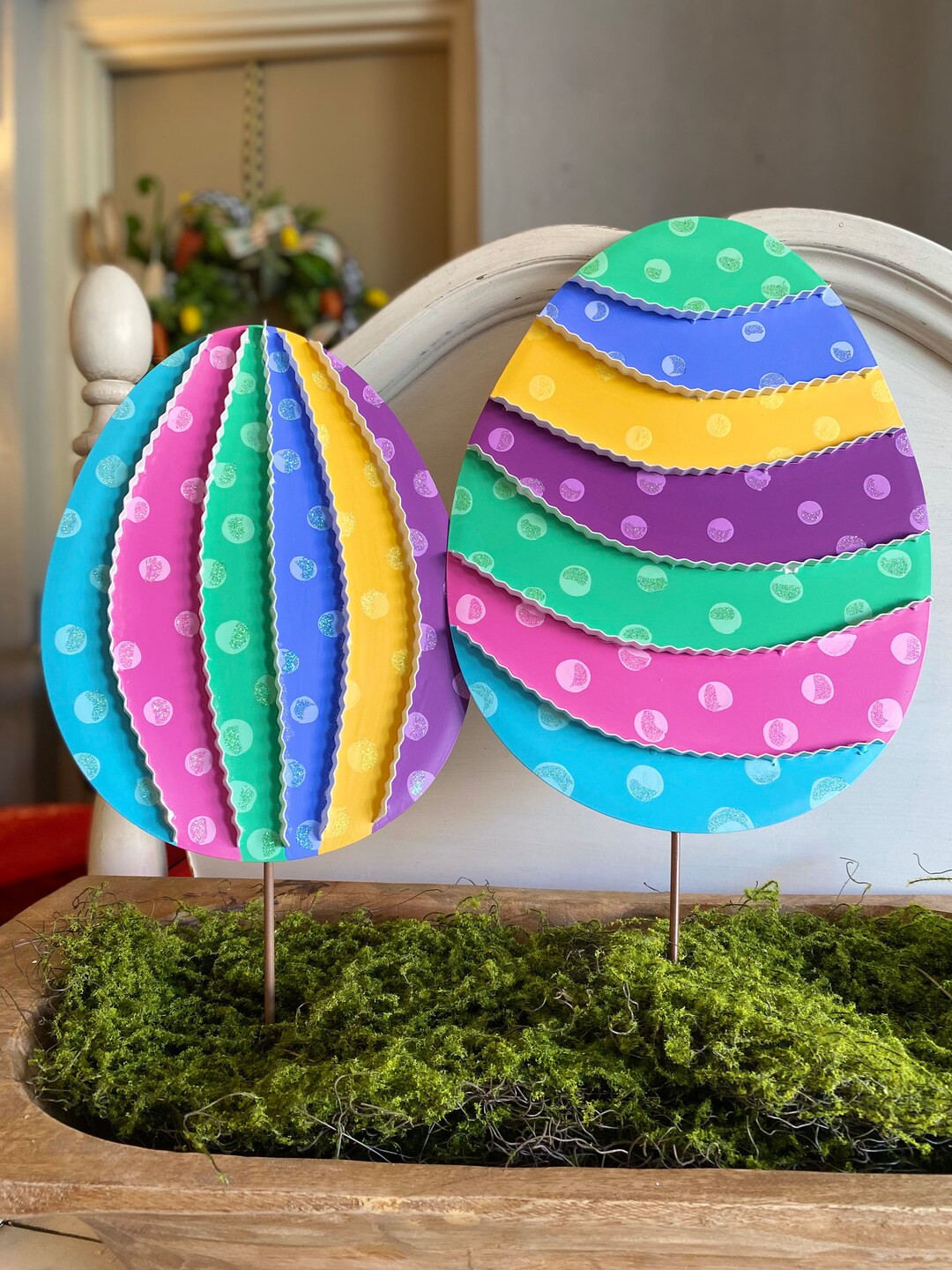 Eggs Easter Spring Collection: Set of 2 Metal Purple, Yellow, Pink, Green, Turquoise Eggs Metal O... | Etsy (US)