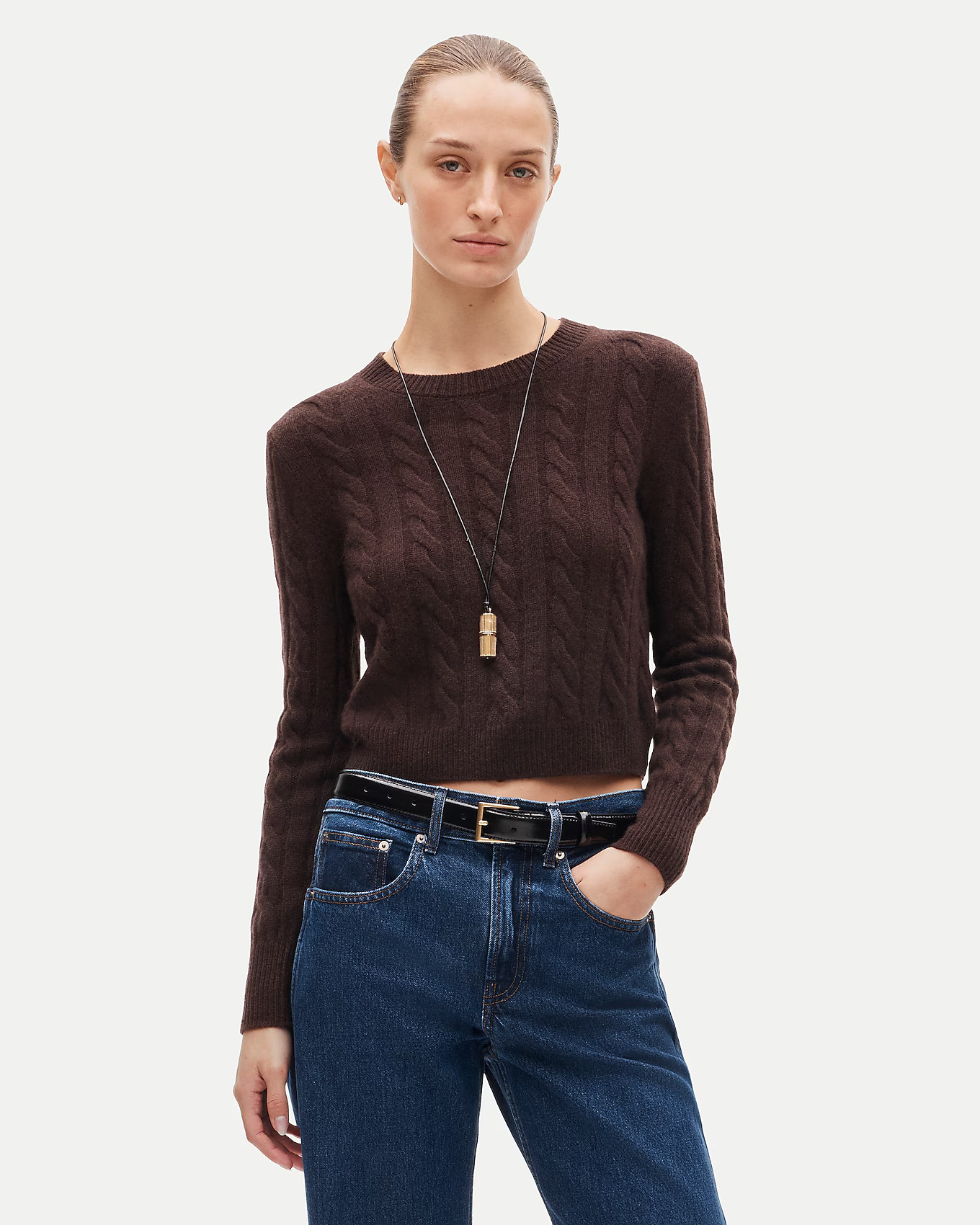 Cashmere shrunken crewneck in cable knit | J. Crew US