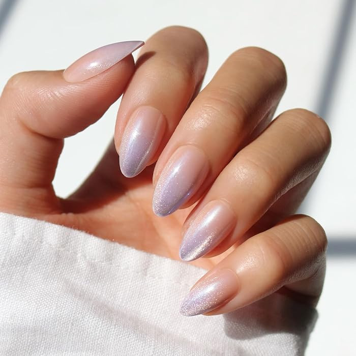 Glamnetic Press On Nails - Polar Day Fake Nails | Short Almond Fake Nails with Ombr\u00e9 Lilac T... | Amazon (US)