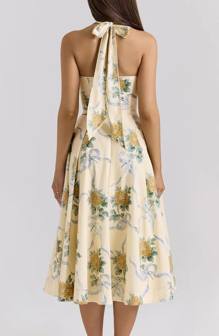 HOUSE OF CB Allena Floral Halter Stretch Cotton Midi Sundress | Nordstrom | Nordstrom
