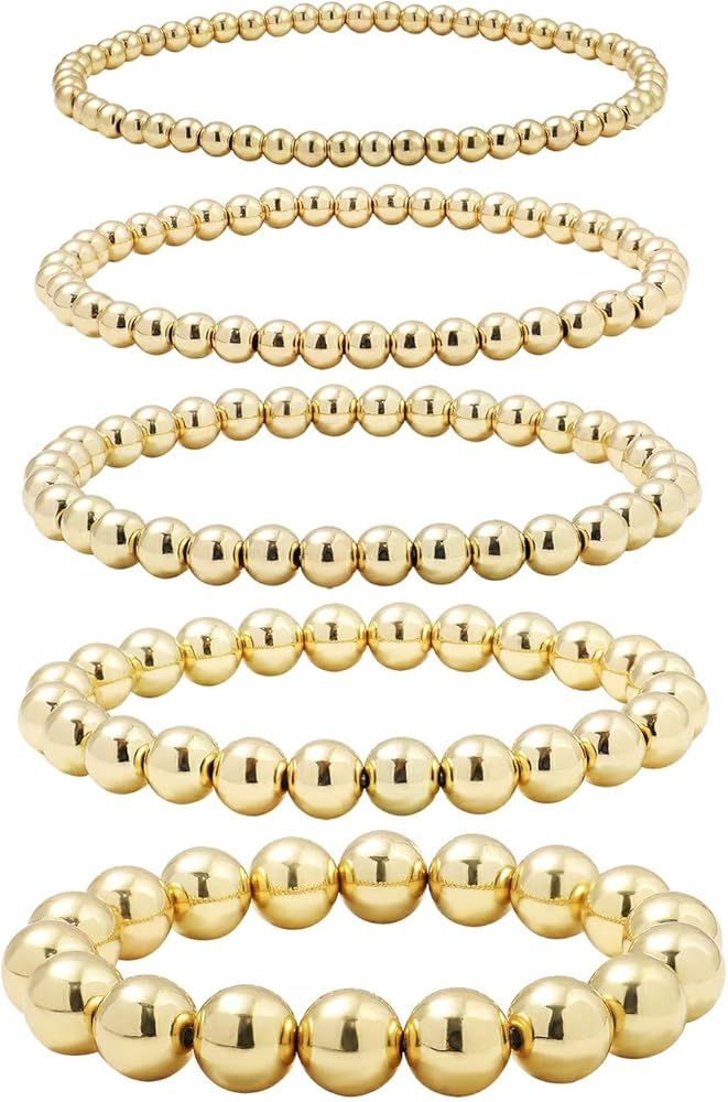 5 Pcs Layer Beads Bracelet for Women Round Beaded Handmade Stretch Bracelet Stack Adjustable Char... | Amazon (US)