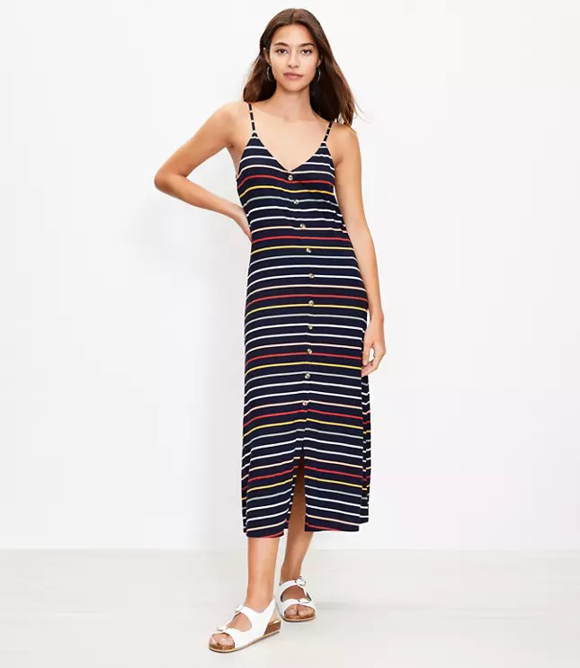 Striped Button Trim Maxi Dress | LOFT