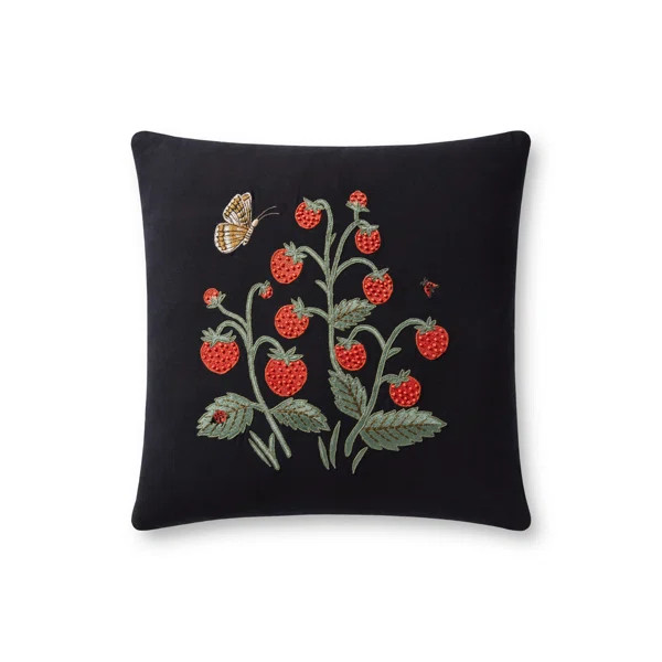 Rifle Paper Co. x Loloi PRP0021 Strawberries Black 18" x 18" Pillow | Wayfair North America